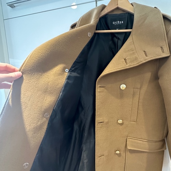Guess double breasted Peacoat. Tan , size medium - Picture 3 of 4